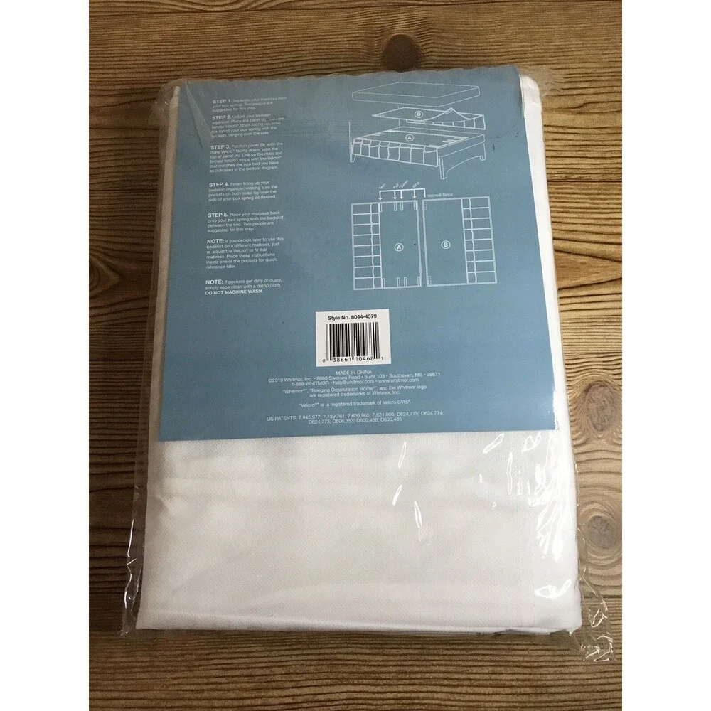 Whitmor Bedskirt Organizer 16 Clear Storage Pockets 8/side Adj Fits Twin To King